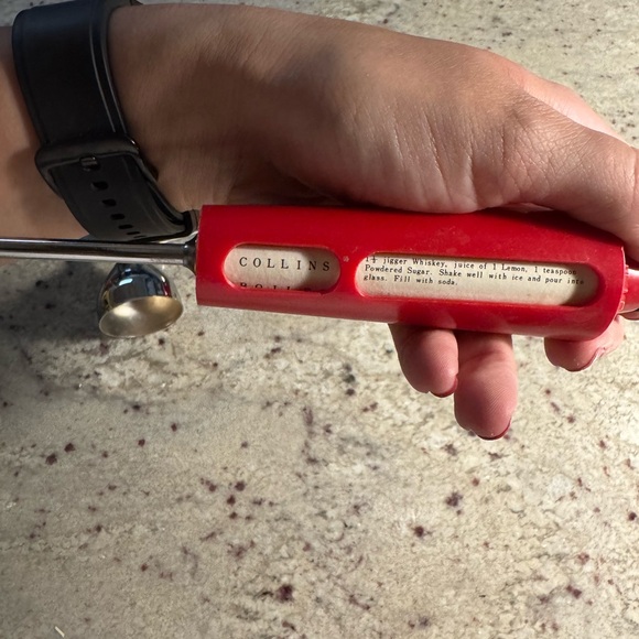 Mid-Century Vermouth Red and Silver Bar Tool Set - Picture 7 of 8